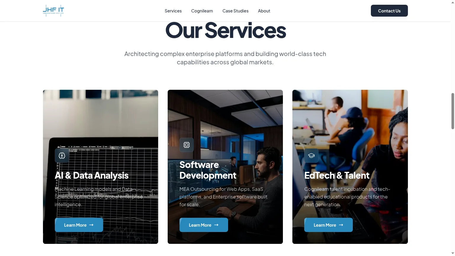 JHF IT Innovations — Our Services section, live site